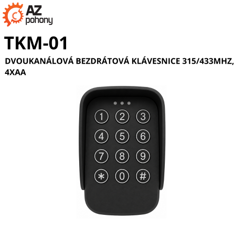 TKM-01 – dvoukanálová bezdrátová klávesnice 315/433MHz, 4xAA